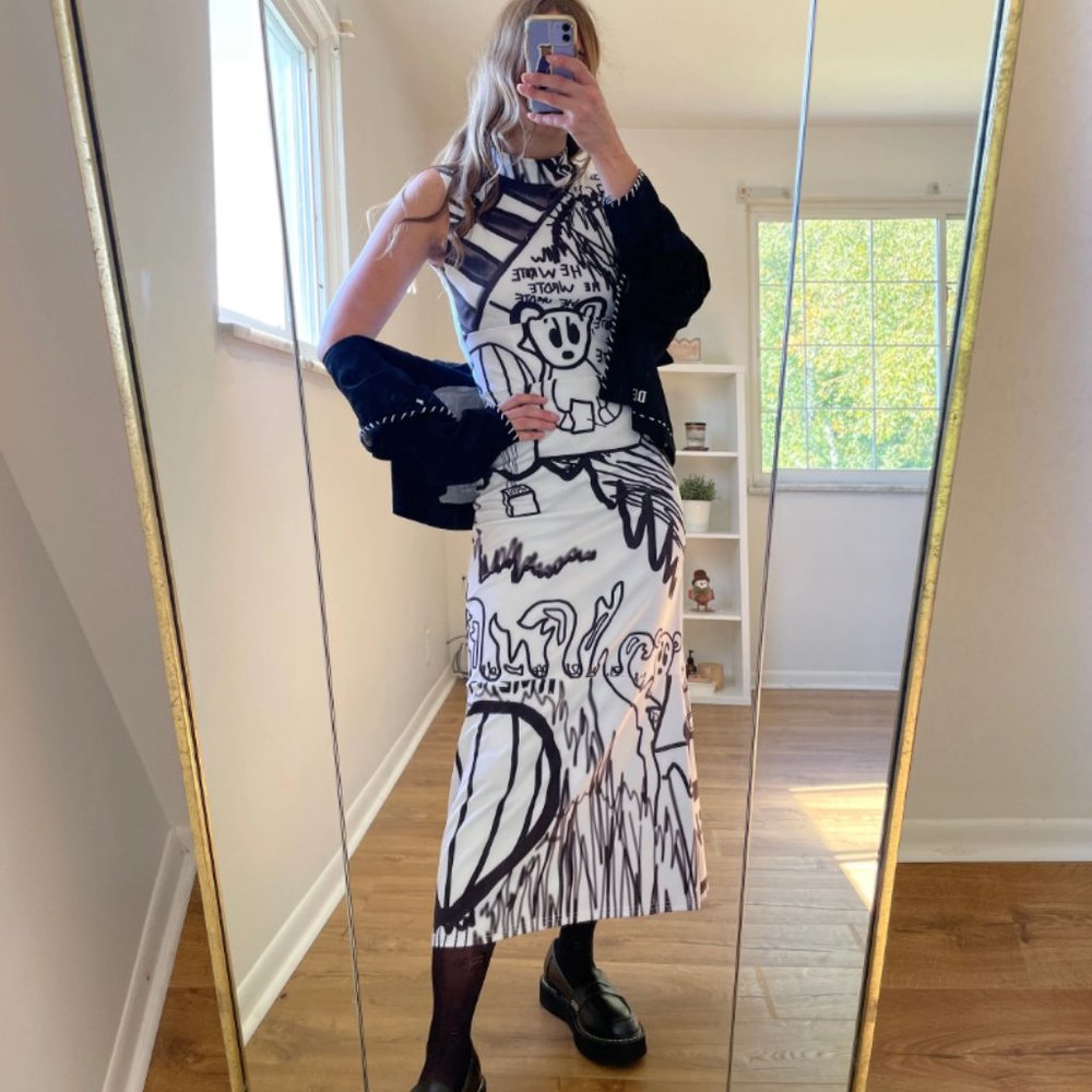 Doodles Printed Textile Mock Neck Dress - SMALL/MEDIUM